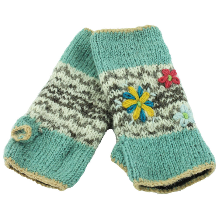 Wool Knit Arm Warmer - Flower - Green