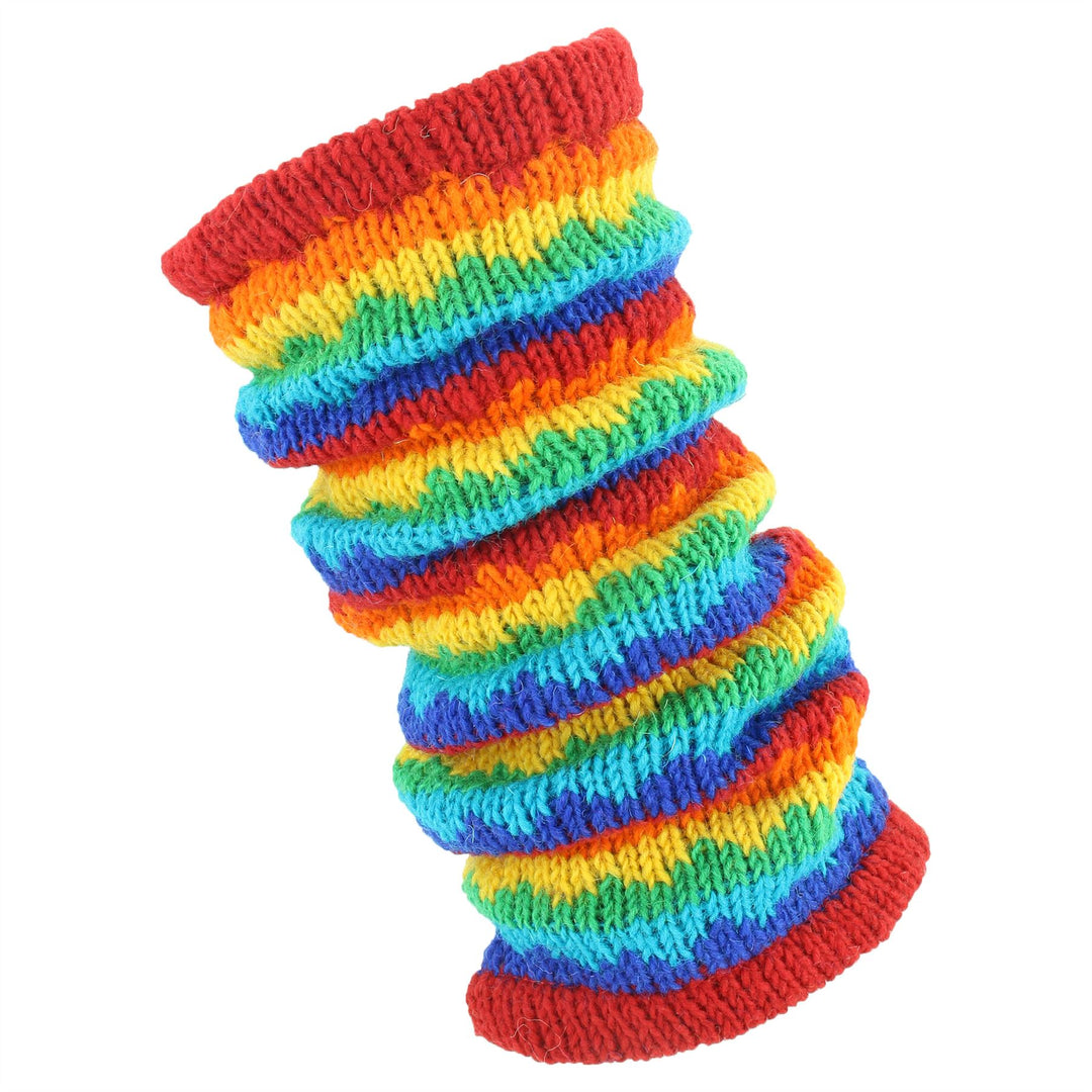 Chunky Wool Knit Leg Warmers - Rainbow Zig Zag