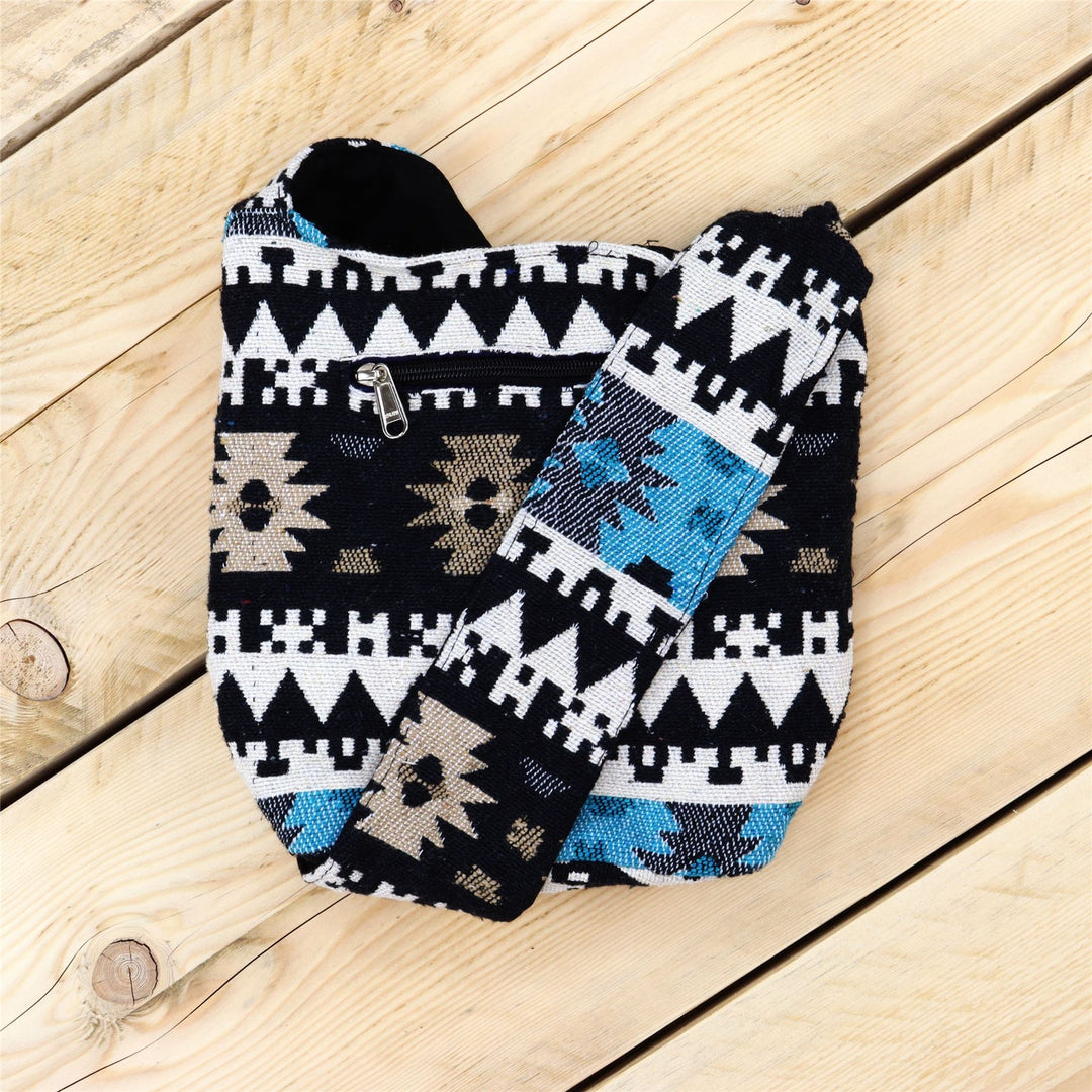 Cotton Canvas Sling Shoulder Bag - Aztec Blue