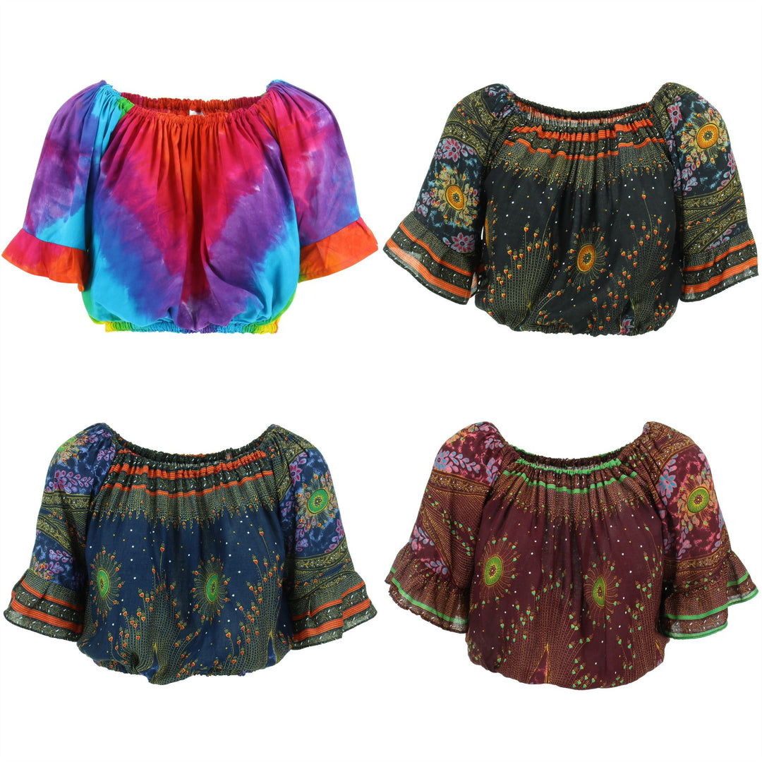 Peacock Print Bardot Top - Blue