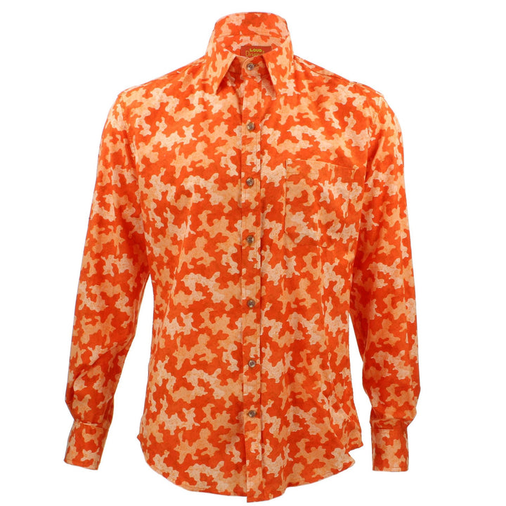 Tailored Fit Long Sleeve Shirt - Orange Camouflage