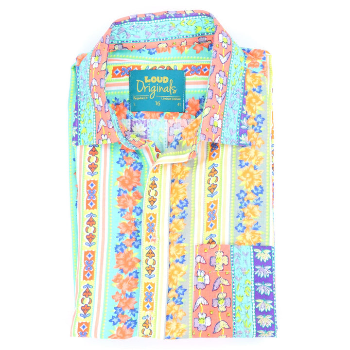 Regular Fit Short Sleeve Shirt - Folk Stripe Mixed Panel