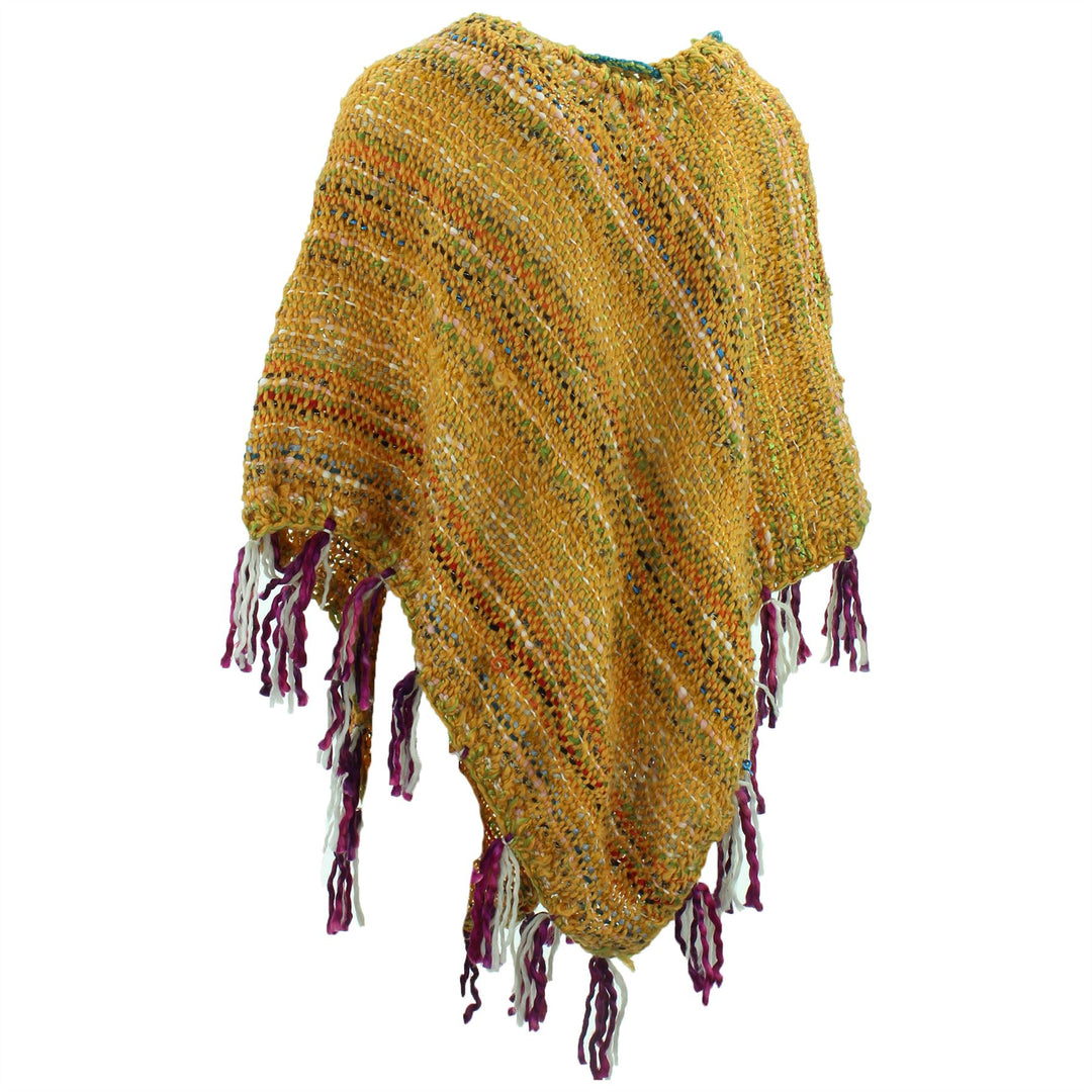 Stripe Crochet Poncho Long - Yellow