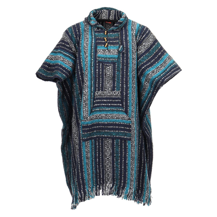 Brushed Cotton Long Hooded Poncho - Blue