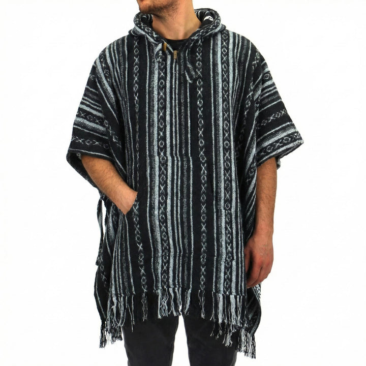 Brushed Cotton Hooded Poncho - Black Diamond