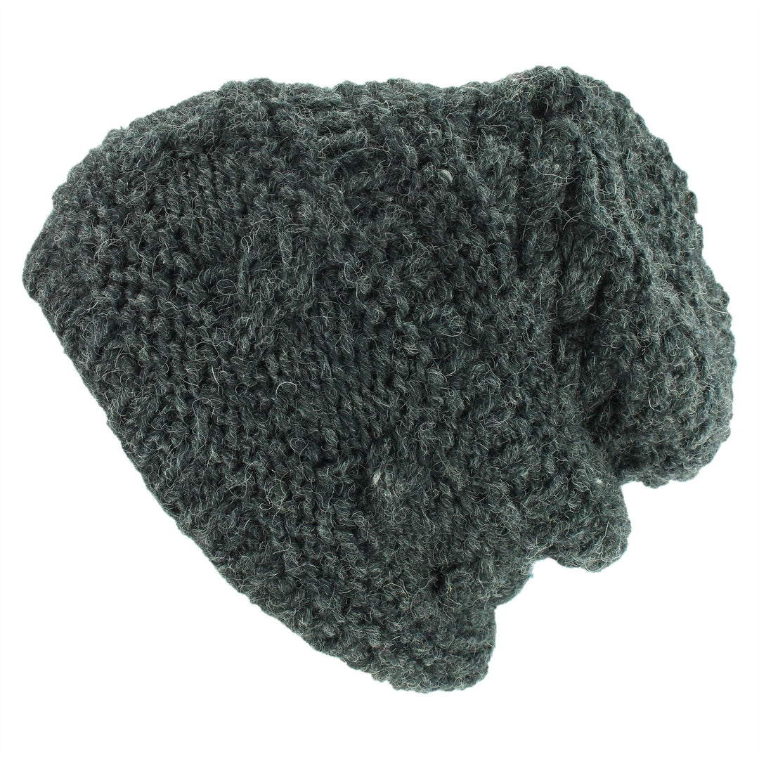 Wool Knit Beanie Hat - Charcoal Grey
