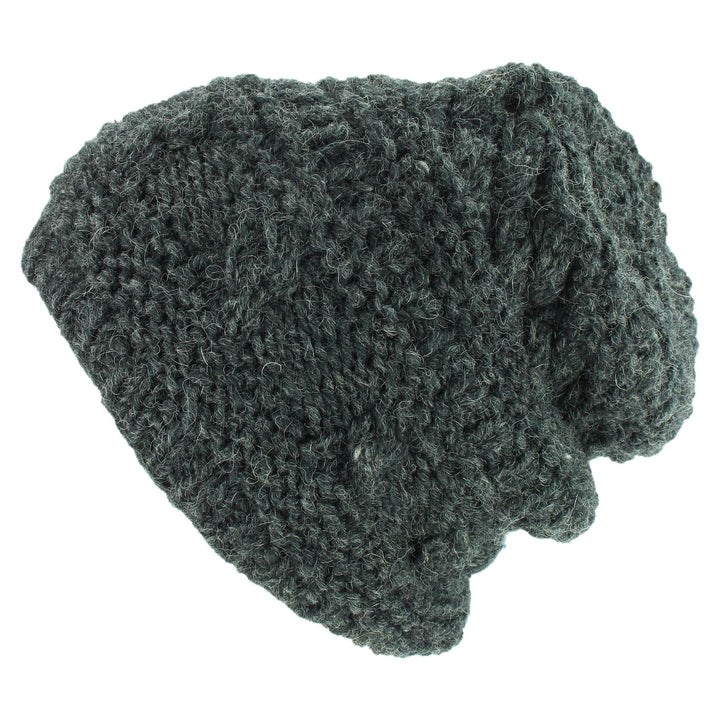 Wool Knit Beanie Hat - Charcoal Grey
