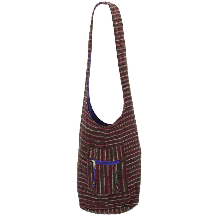 Striped Chenille Sling Shoulder Bag - Dark Purple