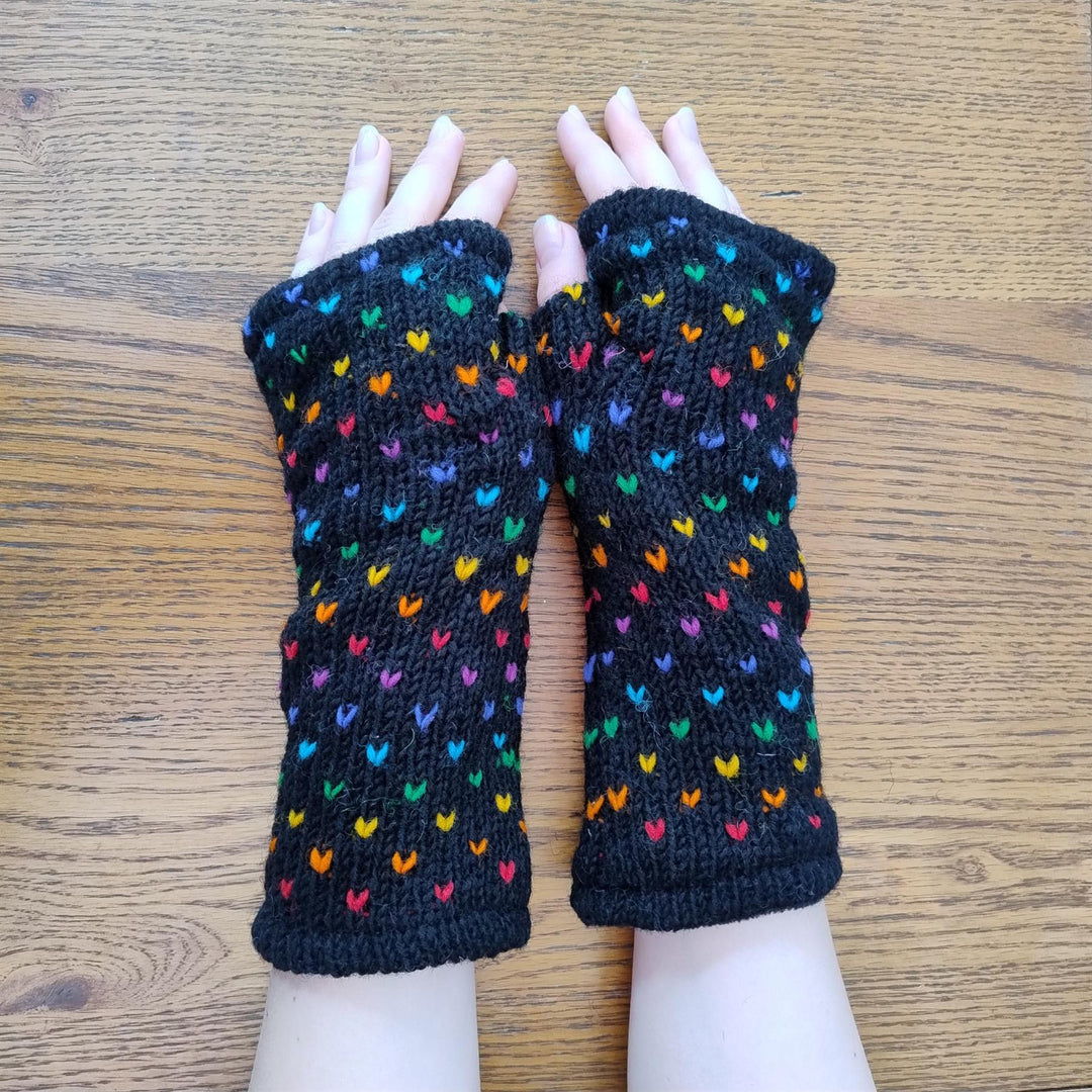 Wool Knit Fleece Lined  Wrist Warmers - Tik Tik Black