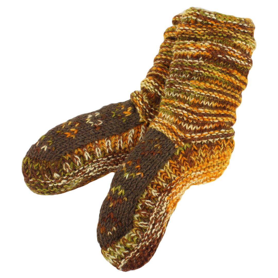 Chunky Wool Knit Slipper Socks - Rusty Brown