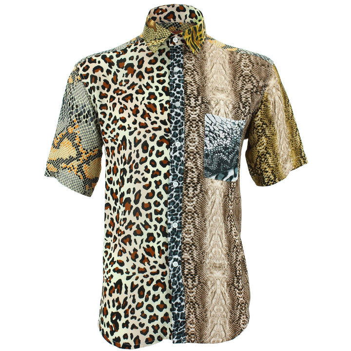 Regular Fit Short Sleeve Shirt - Random Mixed Panel - Animal Print
