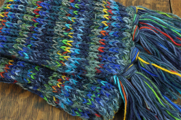 Hand Knitted Wool Scarf - SD Dark Blue Mix