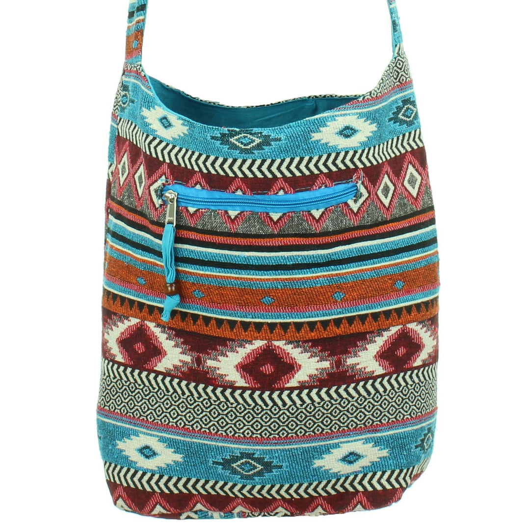 Cotton Canvas Sling Shoulder Bag - Blue Red