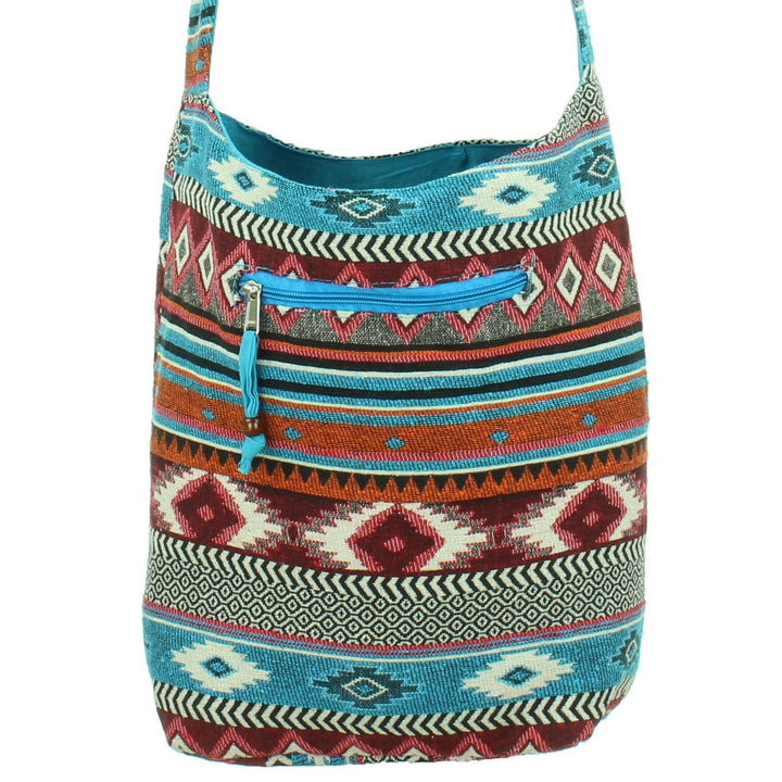 Cotton Canvas Sling Shoulder Bag - Blue Red
