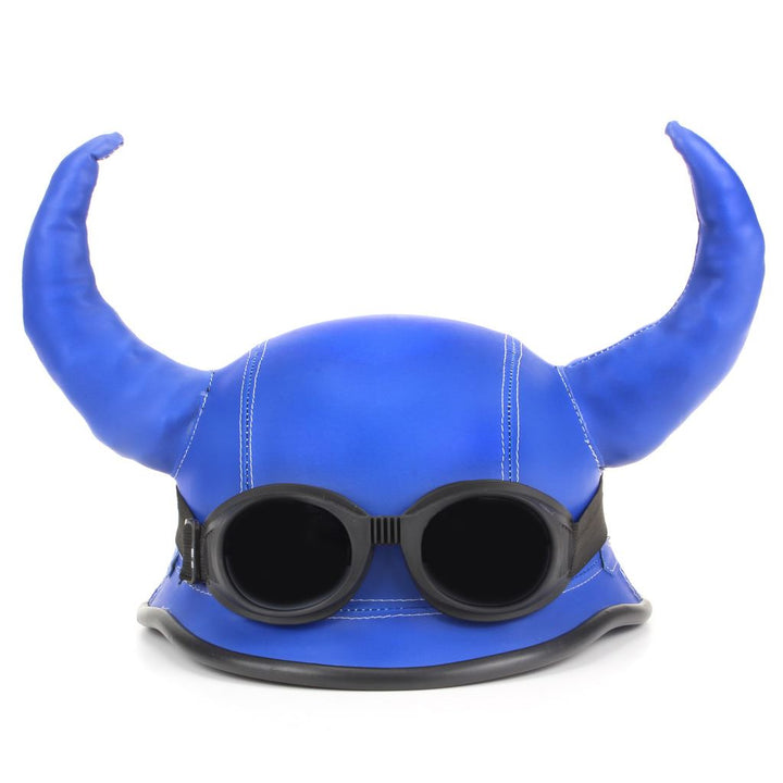 Viking Horned Novelty Festival Helmet with Goggles - Blue