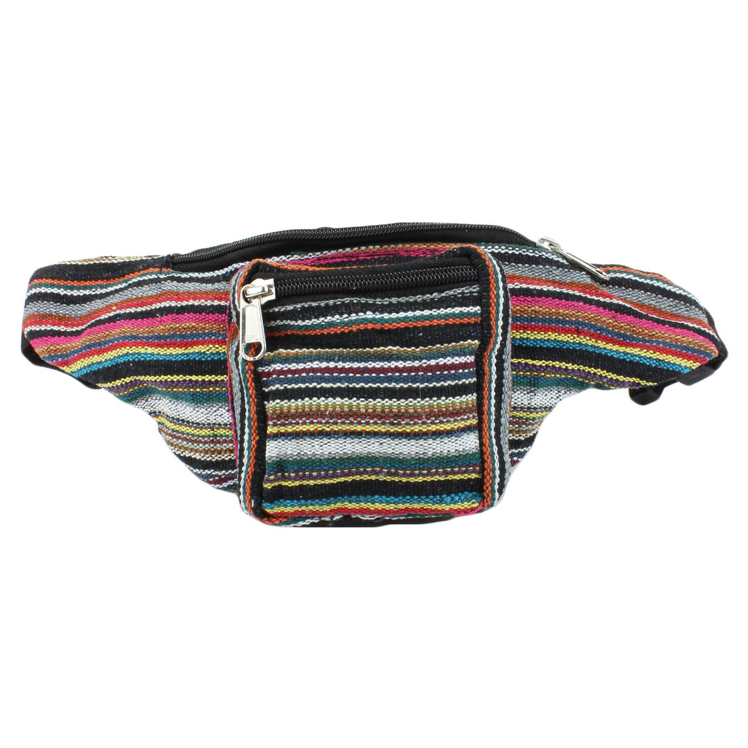 Canvas Bum Bag Money Belt Fanny Pack Black & Multi Mix
