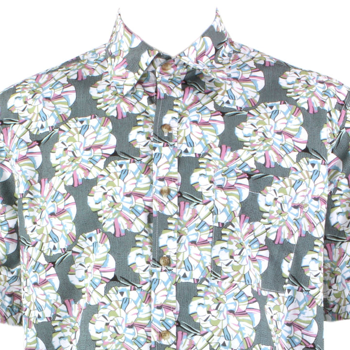 Regular Fit Short Sleeve Shirt - Green Floral Geometric
