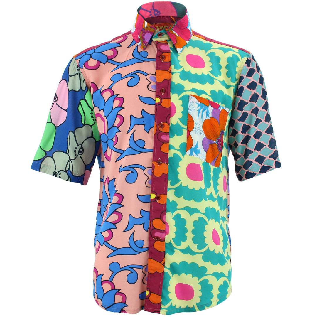 Regular Fit Short Sleeve Shirt - Random Mixed Panel - Abstract