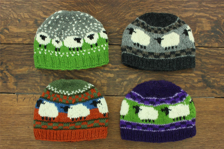 Hand Knitted Wool Beanie Hat - Sheep Charcoal Grey
