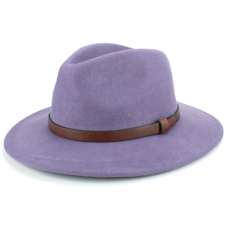Wool Felt Fedora with Leather Band - Lilac