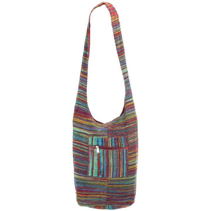 Striped Chenille Sling Shoulder Bag - Multi - Dark Red Lining