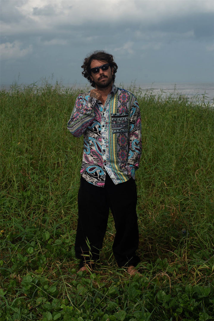 Regular Fit Long Sleeve Shirt - Random Mixed Panel Paisley Floral