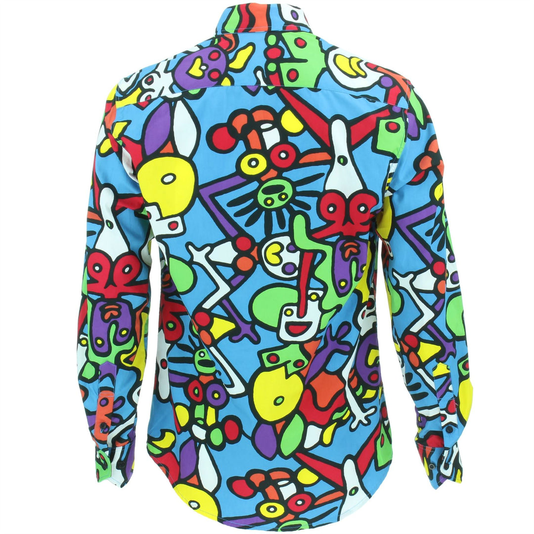 Slim Fit Long Sleeve Cotton Shirt - Tiffy Print - Blue