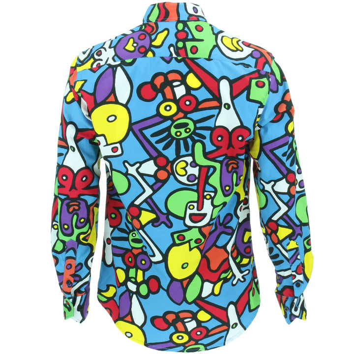 Slim Fit Long Sleeve Cotton Shirt - Tiffy Print - Blue