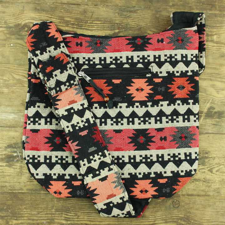 Cotton Canvas Sling Shoulder Bag - Red Black
