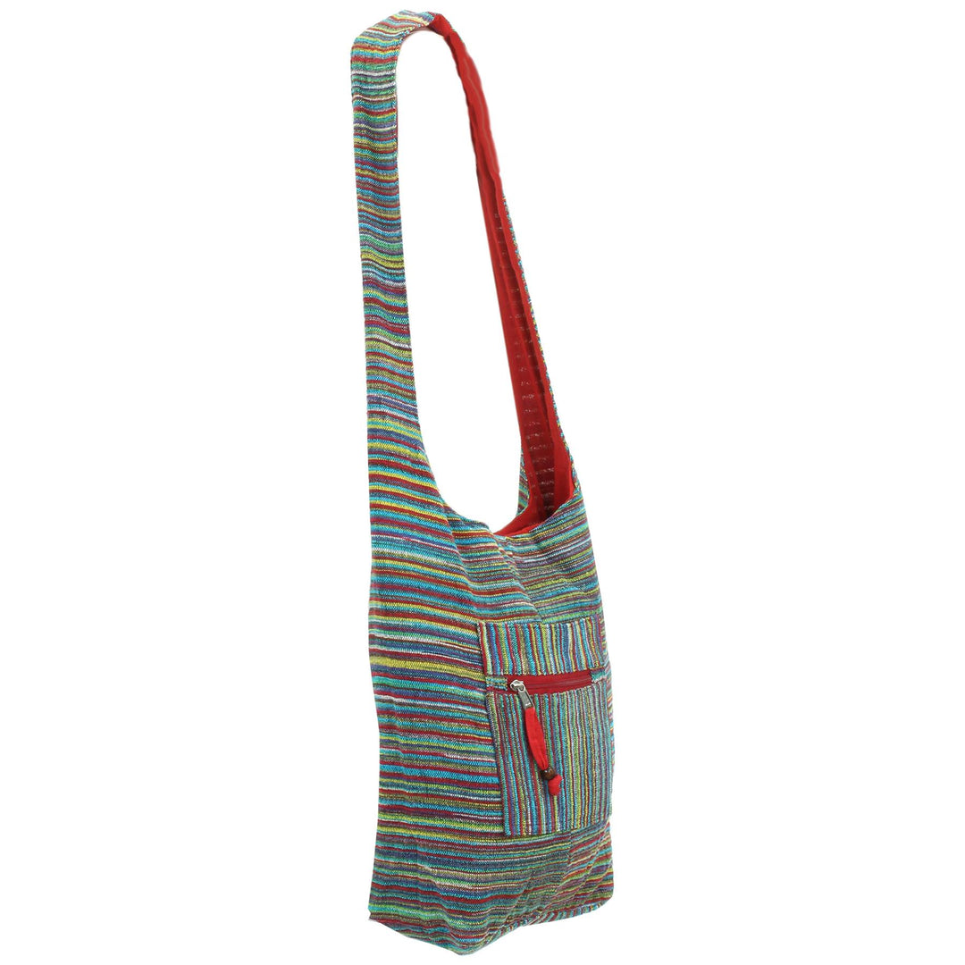 Striped Chenille Sling Shoulder Bag - Multi - Red Lining