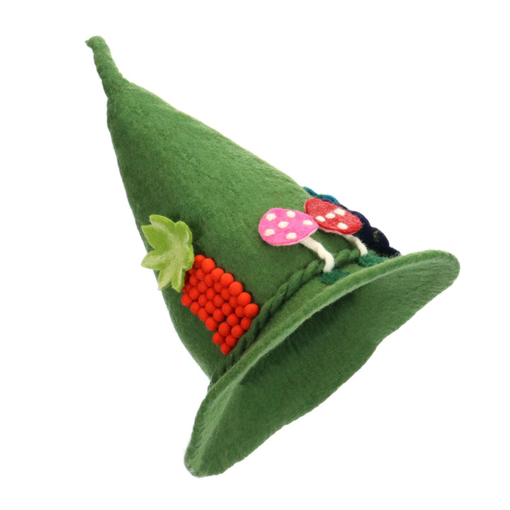 LoudElephant Handcrafted Wool Felt Hat from Nepal - Mystical Woodland Green