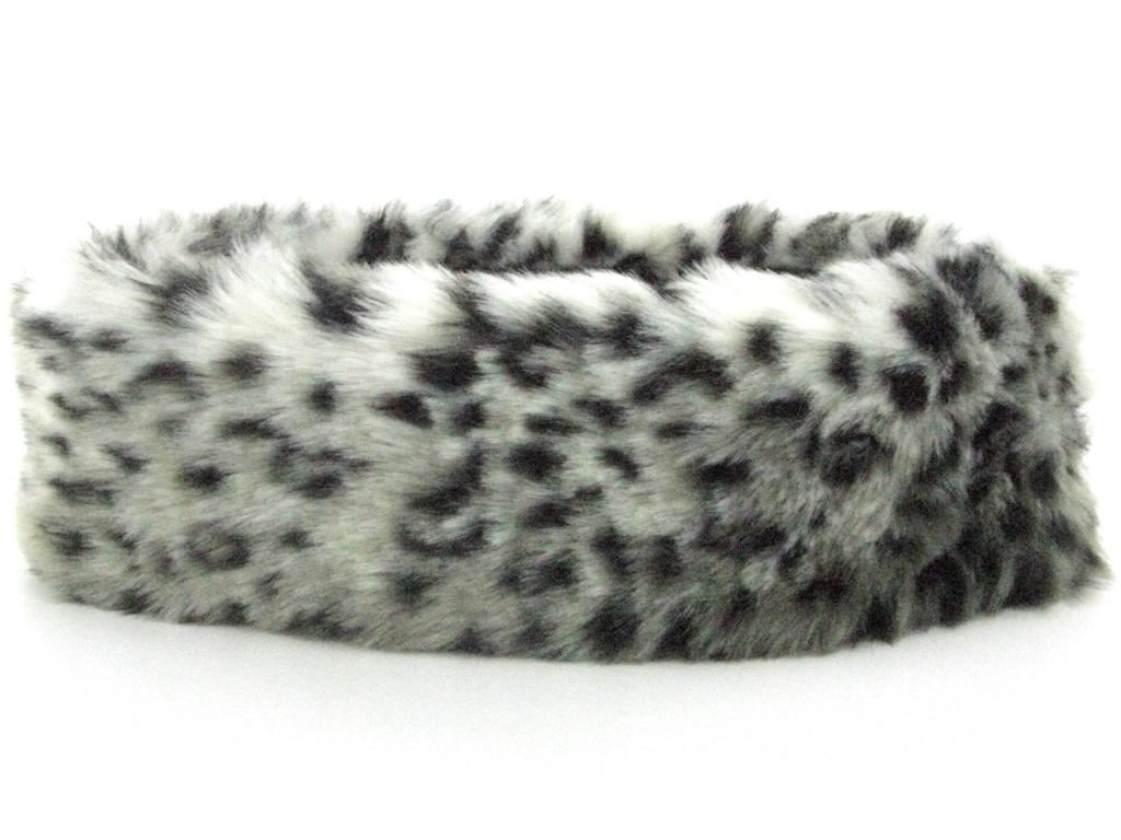 Faux fur headband with satin lining - Snow Leopard print