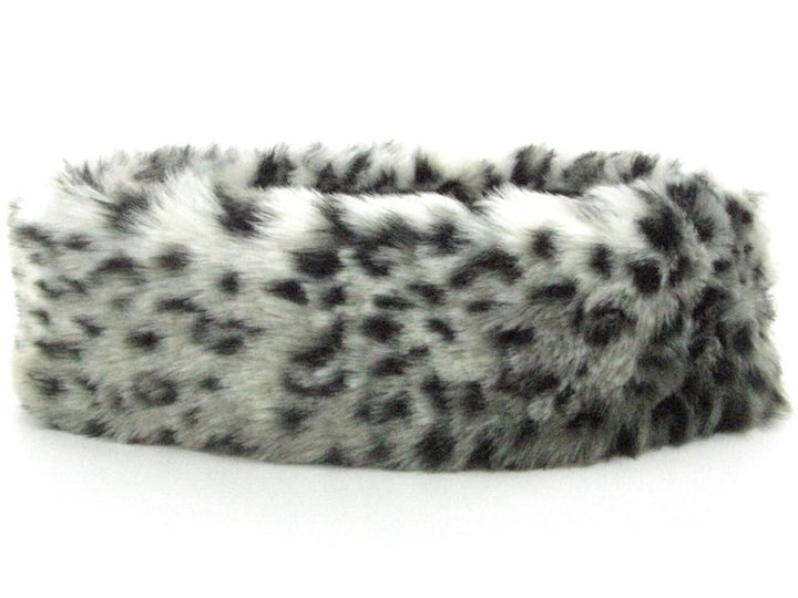 Faux fur headband with satin lining - Snow Leopard print