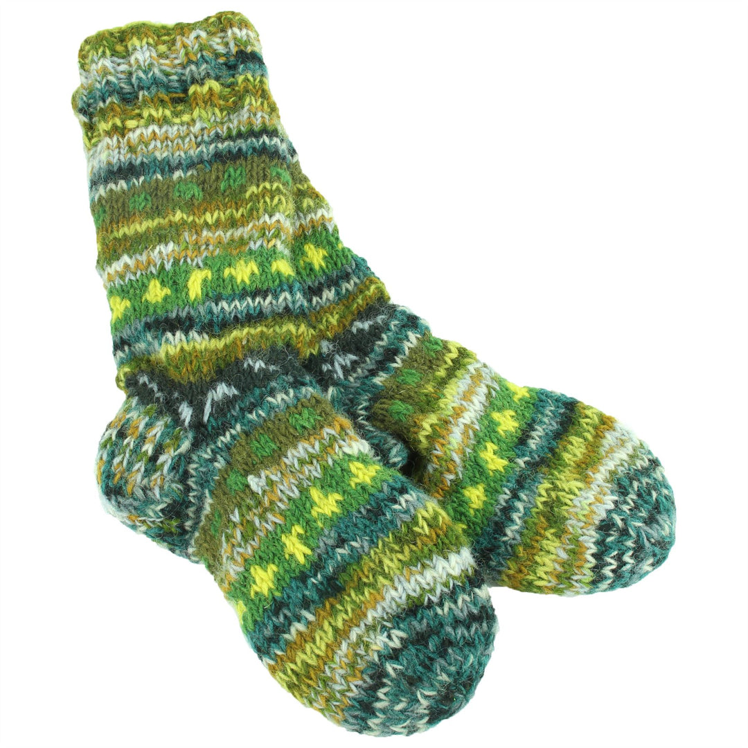 Chunky Wool Knit Abstract Pattern Fleece Lined Socks - 17 Green