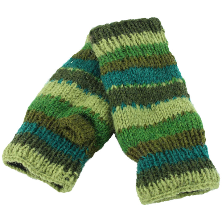 Wool Knit Arm Warmer - Stripe - Green