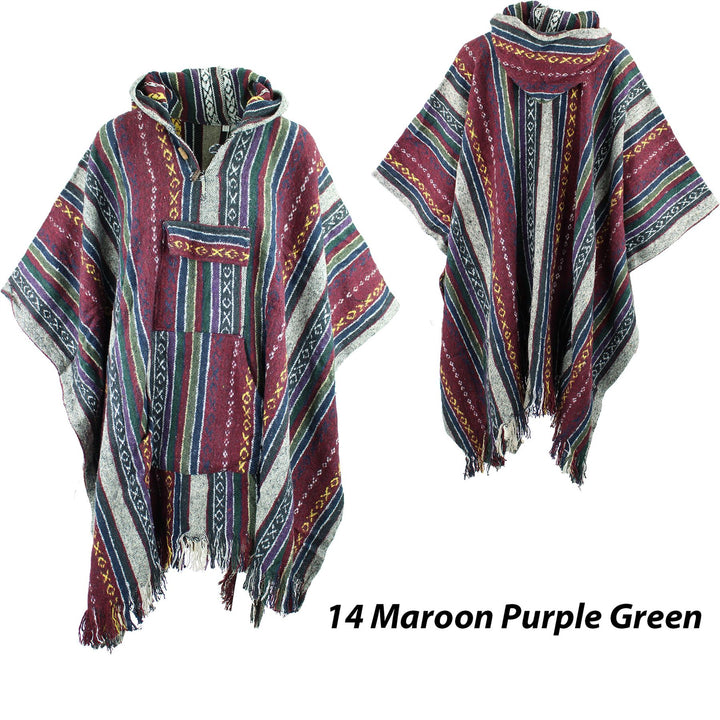 Brushed Gheri Cotton Poncho - 14 Maroon Purple Green