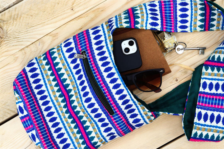 Cotton Canvas Sling Shoulder Bag - Aztec Blue