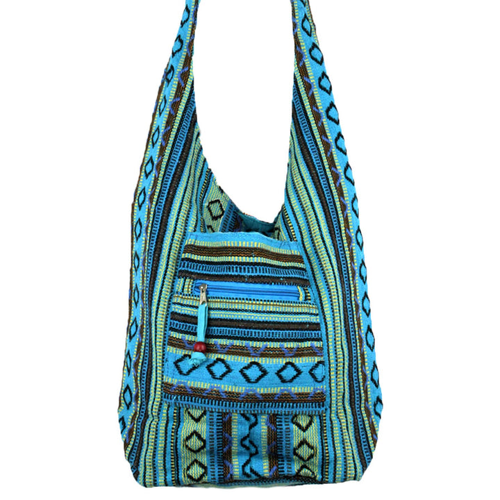 Diamond Pattern Canvas Sling Shoulder Bag - Blue