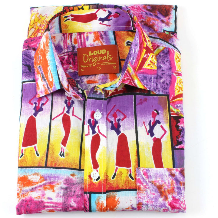 Regular Fit Short Sleeve Shirt - Purple Psychedelic Dancing Woman