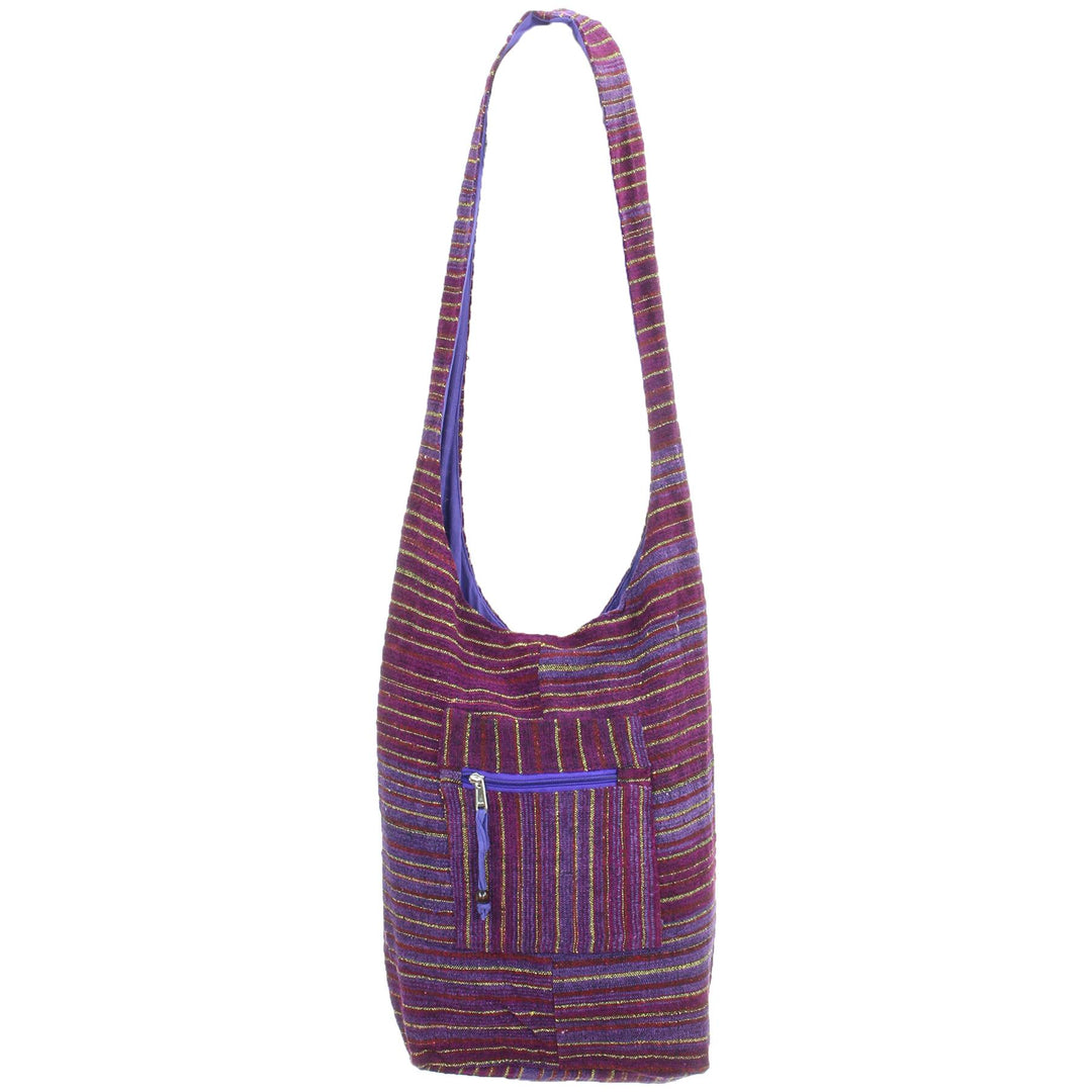 Striped Chenille Sling Shoulder Bag  - Deep Purple Yellow