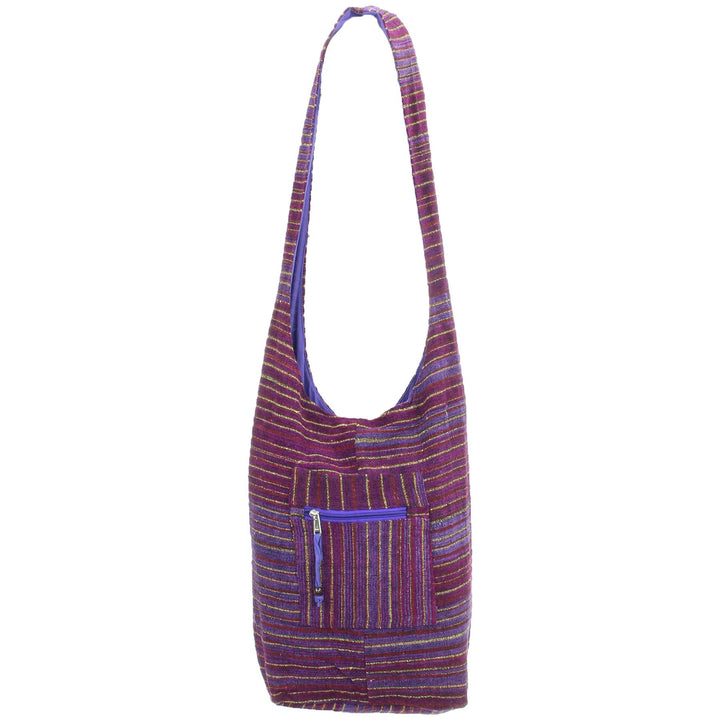 Striped Chenille Sling Shoulder Bag  - Deep Purple Yellow