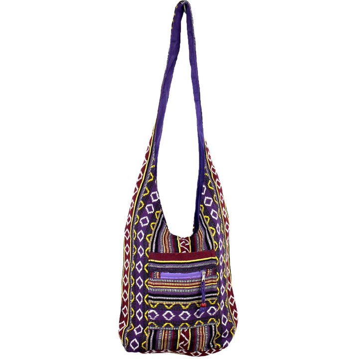 Diamond Pattern Canvas Sling Shoulder Bag - Purple