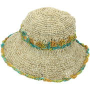 Hemp & Cotton Sun Hat - Crochet Yellow Turquoise