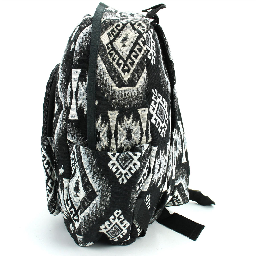 Himalayan Hemp Backpack - Greyscale Aztec