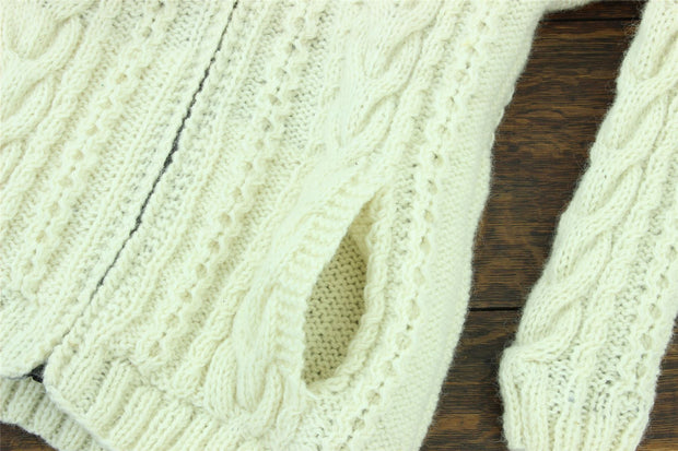 Handmade Wool Cable Knit Hooded Jacket - Cream