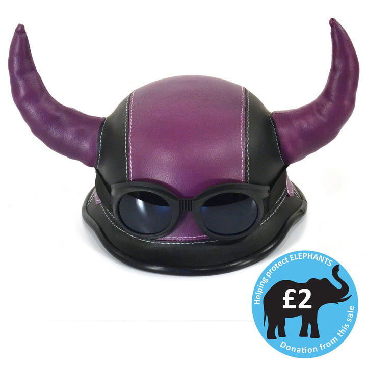 Viking Horned Novelty Festival Helmet with Goggles - Purple & Black