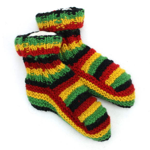 Hand Knitted Wool Ankle Socks - Stripe Rasta