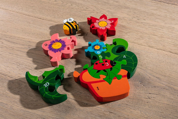 Handmade Wooden Jigsaw Puzzle - Number Flowerpot