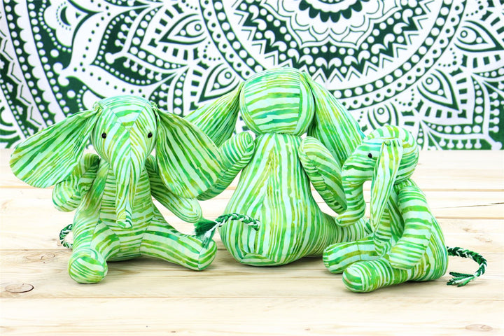 Batik Cotton Friendship Elephant - Green Stripe