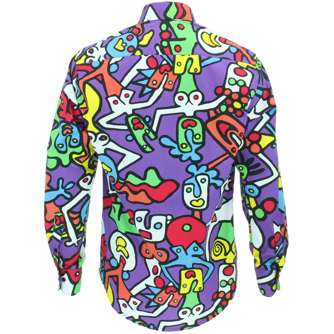 Tailored Fit Long Sleeve Cotton Shirt - Tiffy Print - Purple